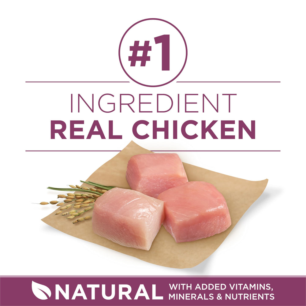 Purina ONE Plus croquetas crujientes con DHA y antioxidantes.