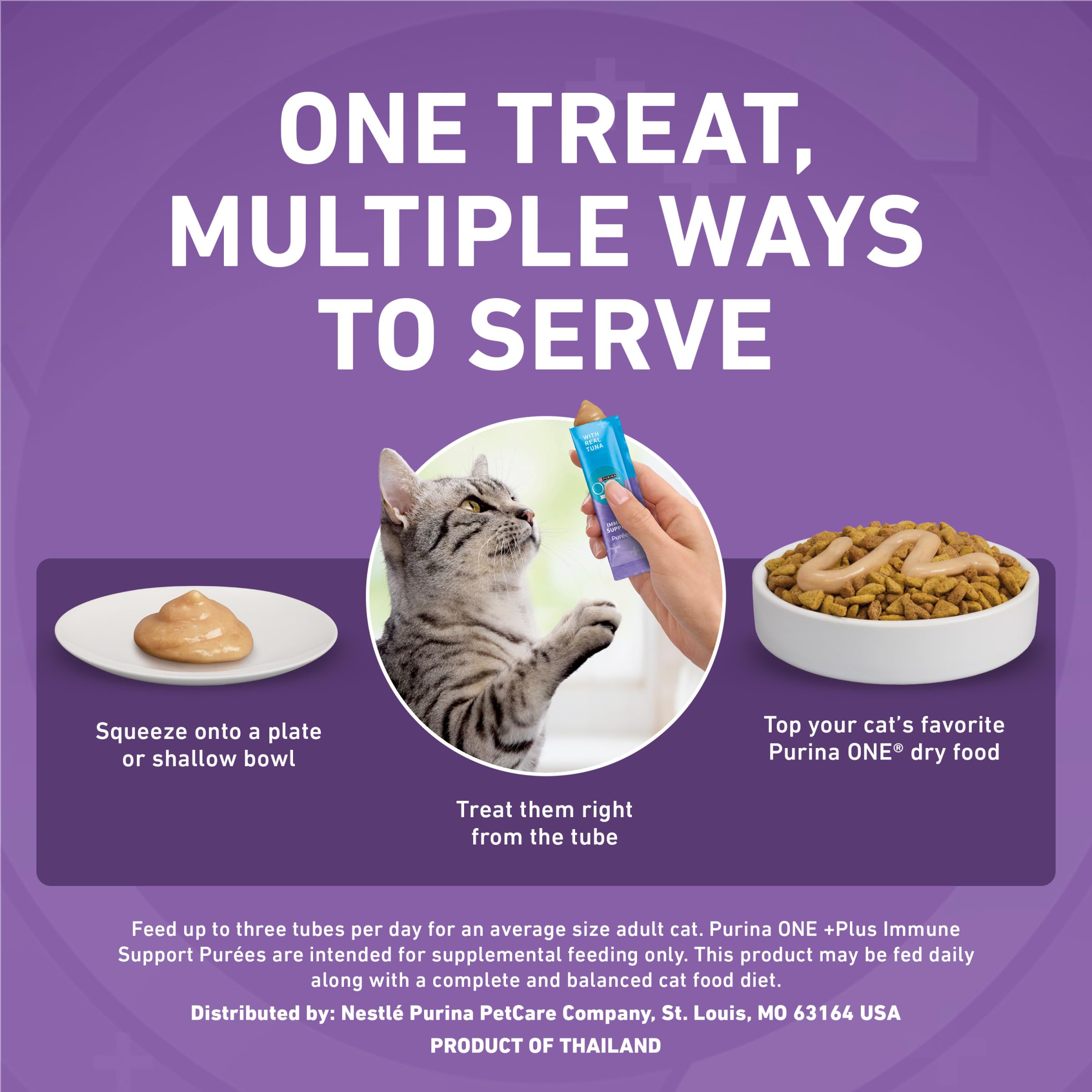 Purina ONE Plus Puré Inmunidad como complemento sobre comida seca para variedad
