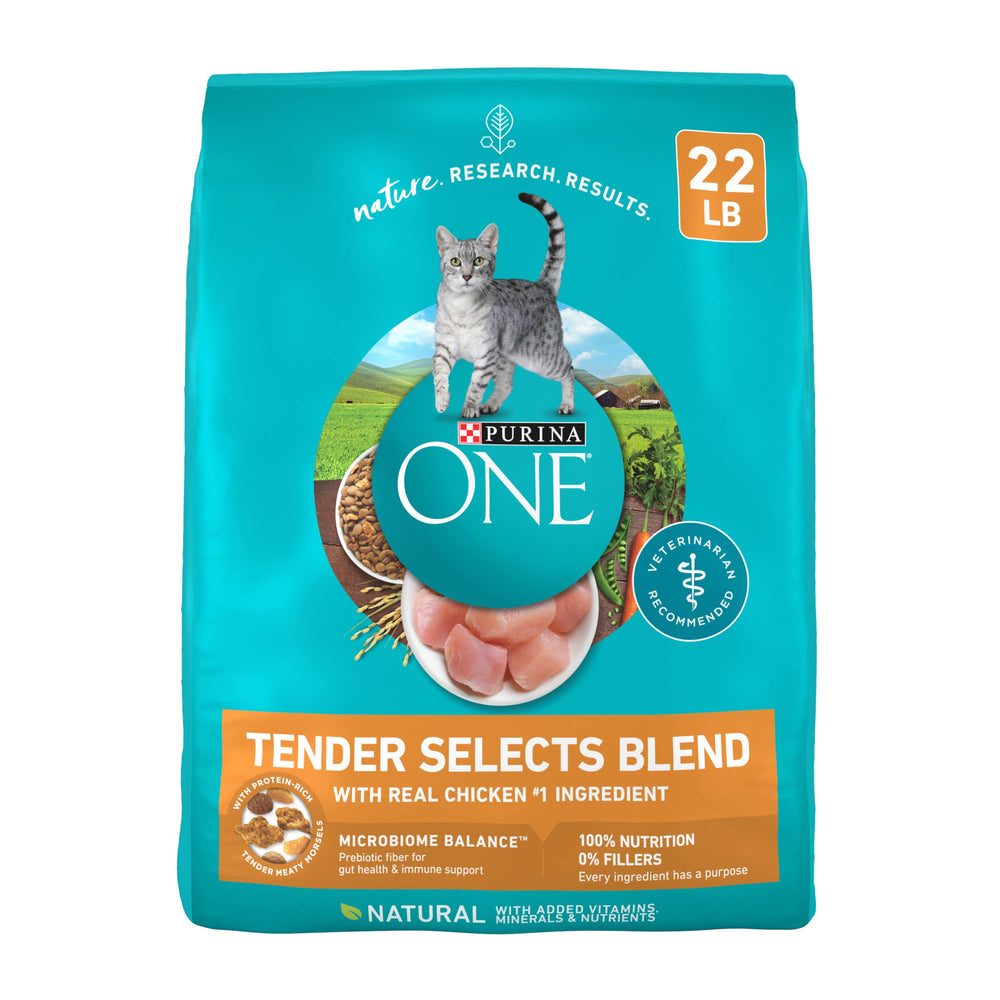Purina ONE Tender Selects con pollo real, bolsa de 22 lb, croquetas para energía diaria.