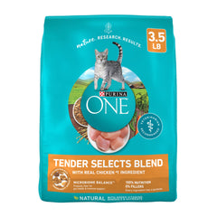Purina One Tender Selects con pollo real en bolsa, fuente de proteína para músculos.