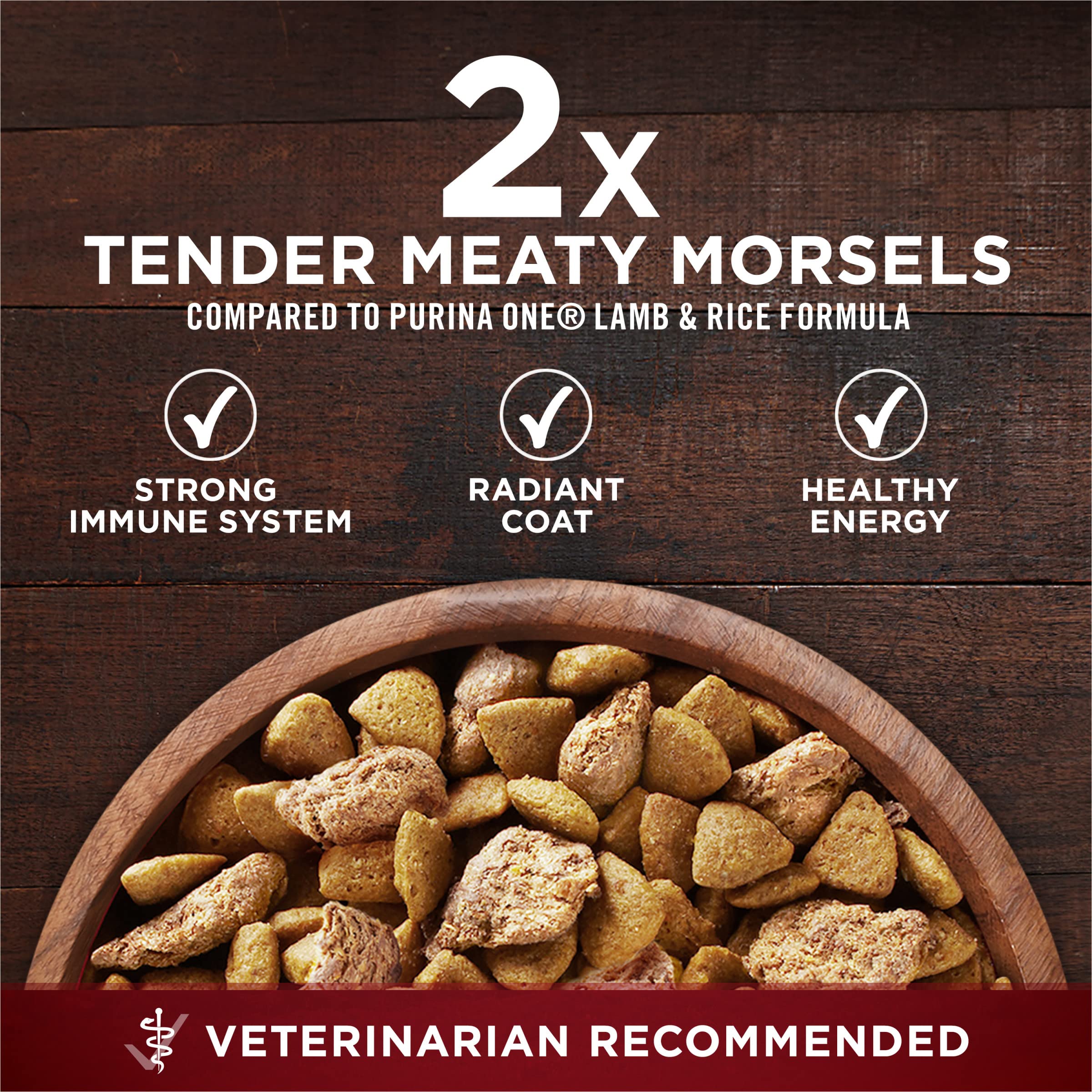 Purina ONE trocitos de carne extra para sabor y saciedad.