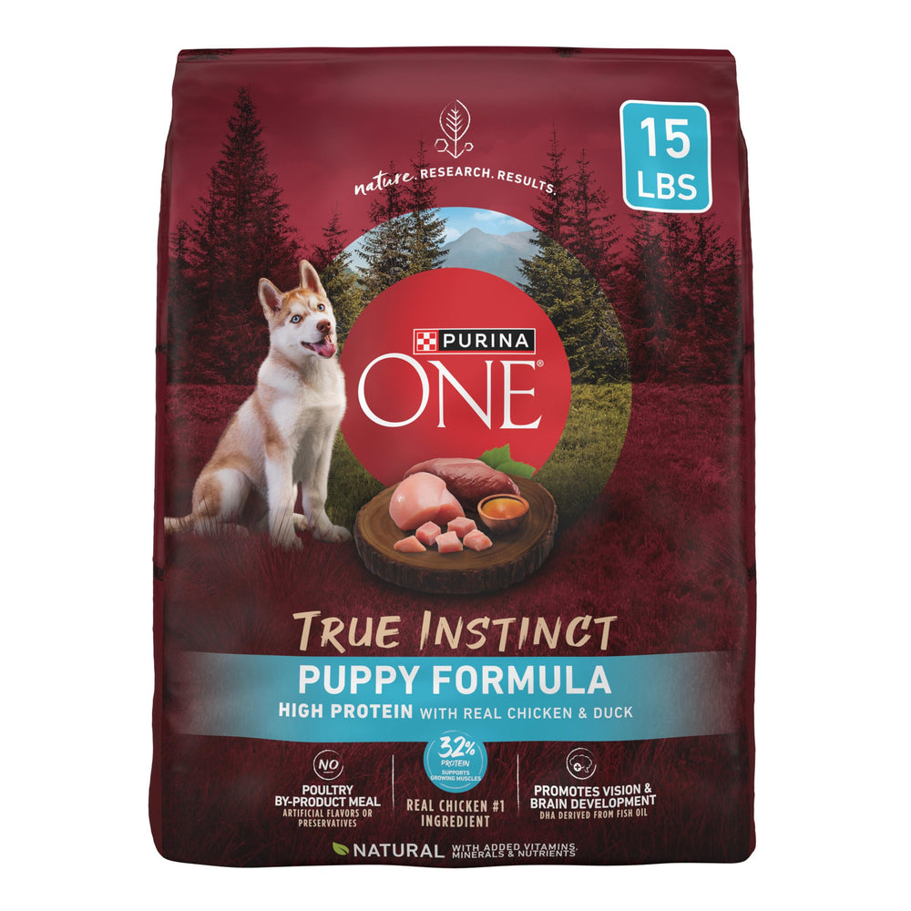 Purina ONE True Instinct bolsa exterior de alimento seco para cachorros, práctico para comidas diarias