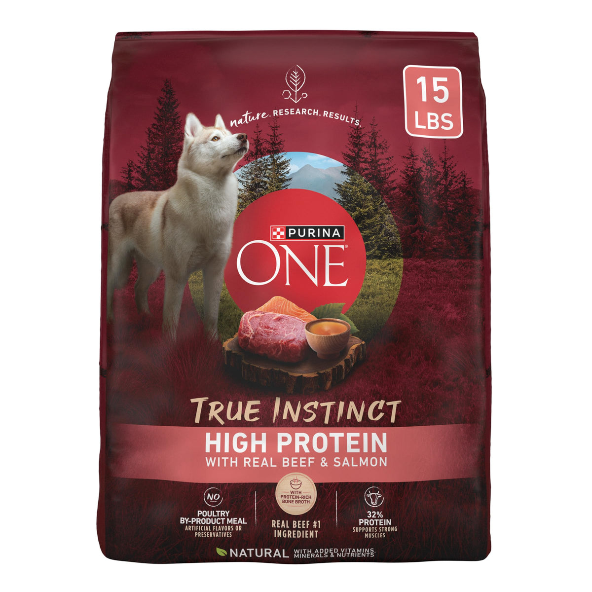 Purina ONE True Instinct: carne de res real como ingrediente principal para músculos fuertes.