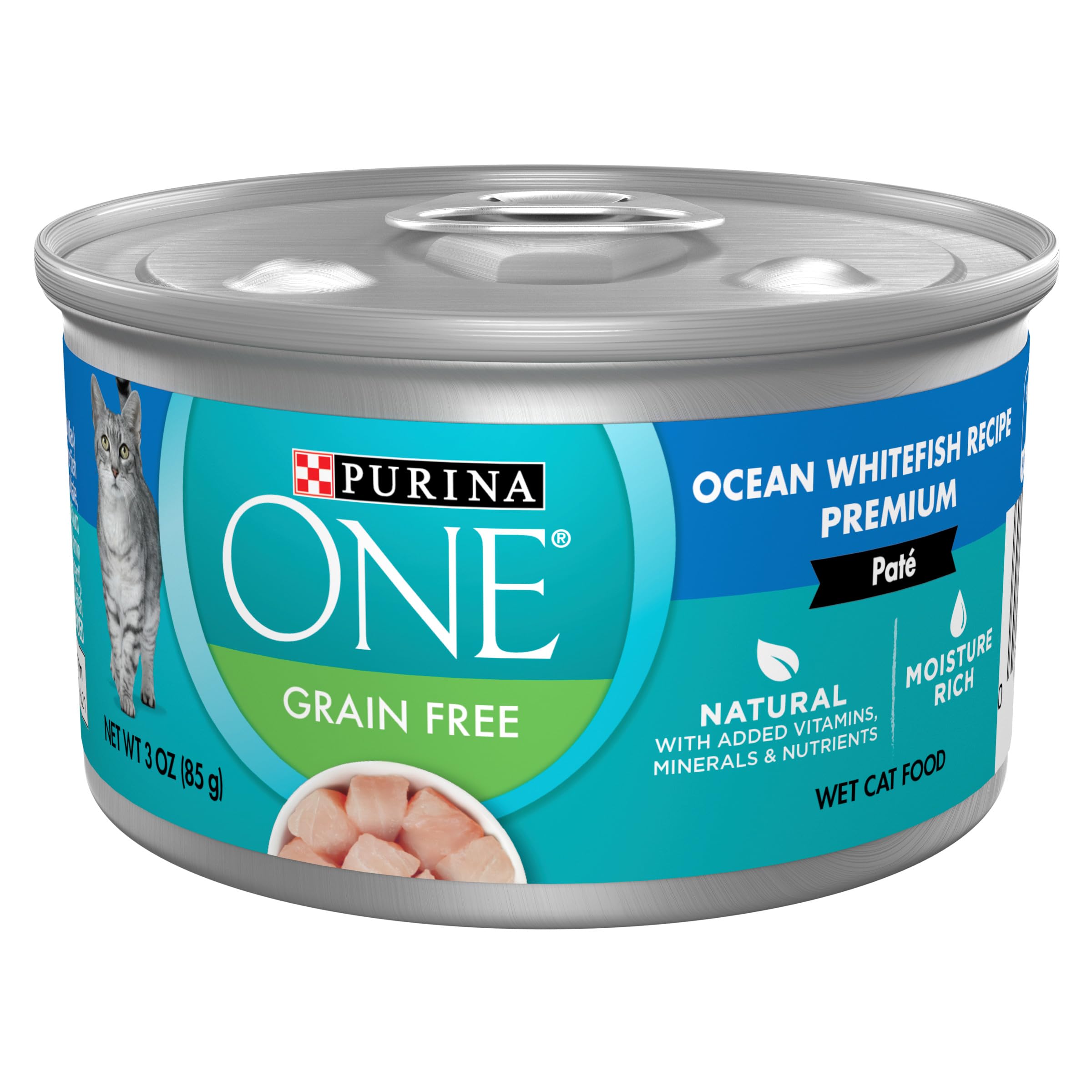 Purina paté de pescado blanco oceánico, lata de 85 g, textura suave para gatos