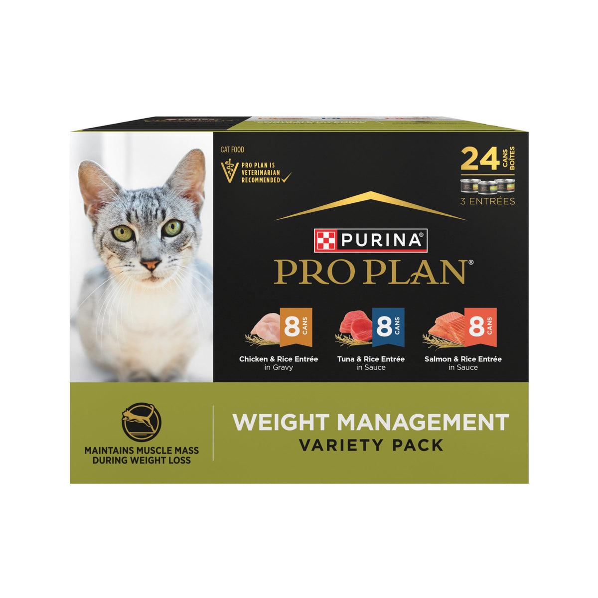 Purina Pro Plan para gatos adultos, comidas en salsa, ayuda a mantener la masa muscular.