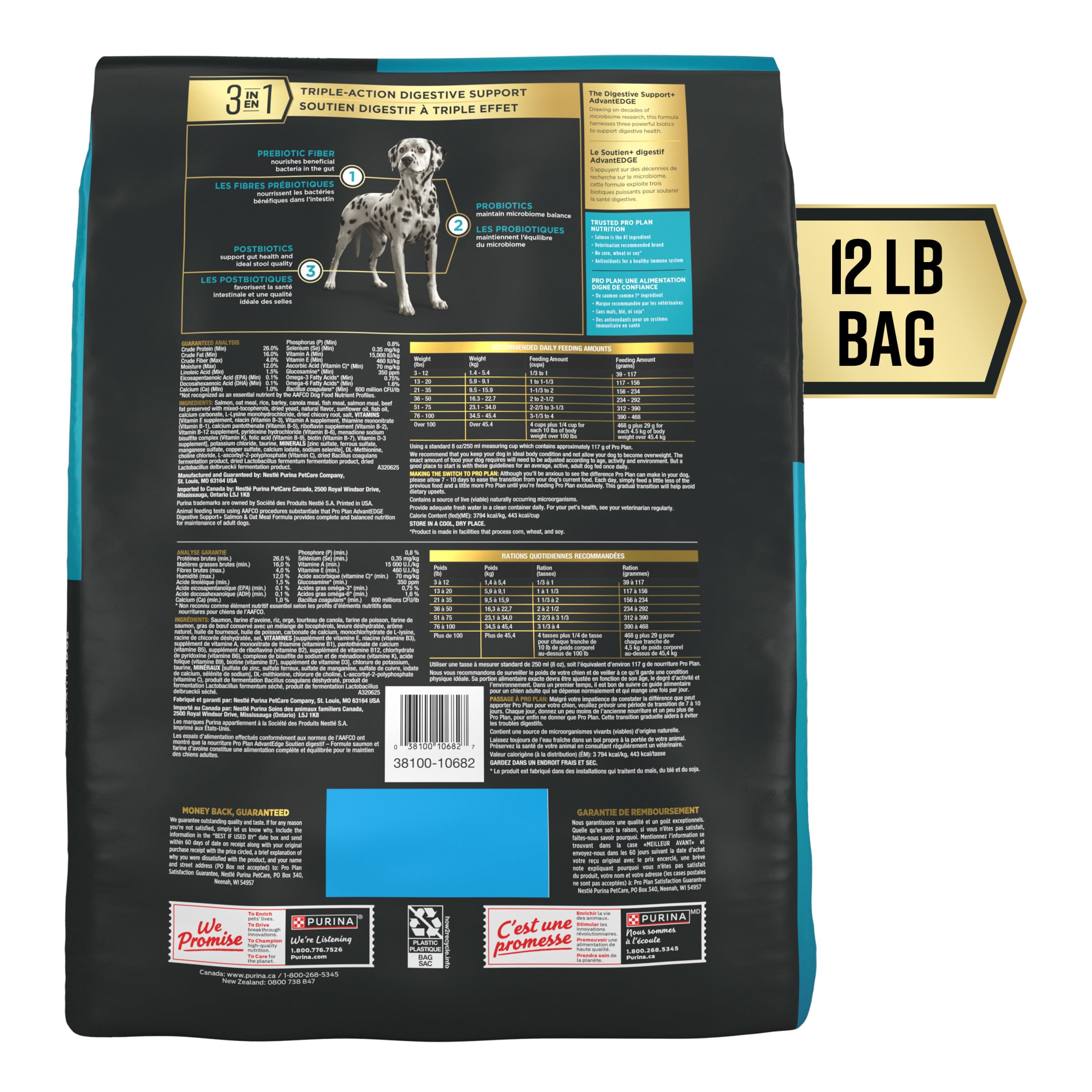 Purina Pro Plan AdvantEDGE Digestivo, salmón y avena, apoyo digestivo constante para perros.