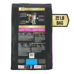 Purina Pro Plan AdvantEDGE Senior, kibble desmenuzado de alta proteína, textura atractiva para perros grandes.