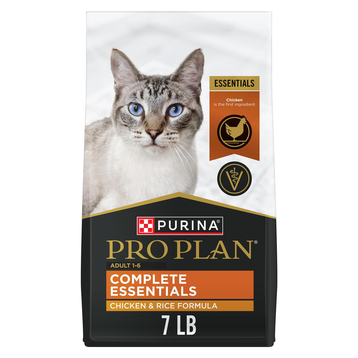 Purina Pro Plan croquetas de alto contenido proteico con pollo real.