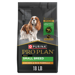 Purina Pro Plan para razas pequeñas, frente de bolsa, nutrición de alta proteína para perros activos.