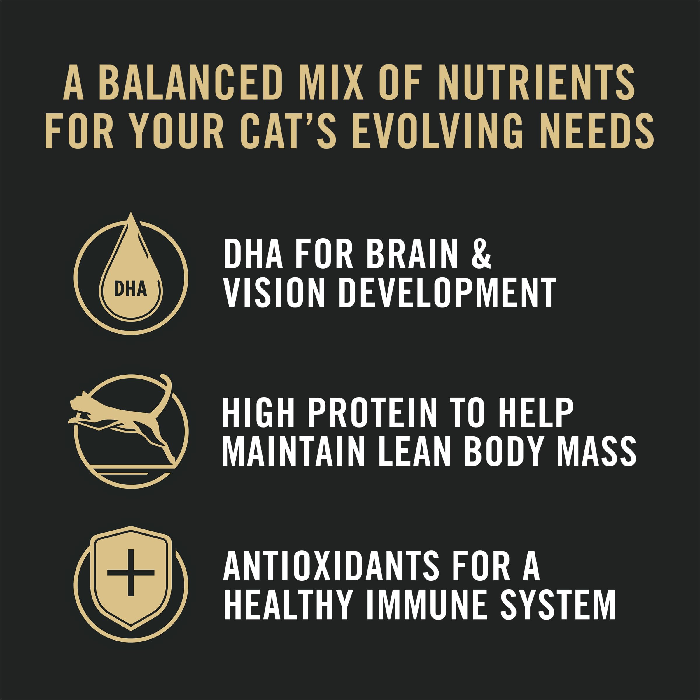 Purina Pro Plan antioxidantes que apoyan el sistema inmunitario felino.