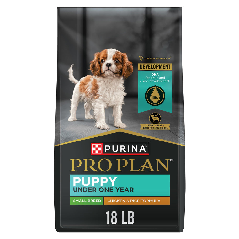 Purina Pro Plan para Cachorro Pequeño con croquetas de pollo y arroz para crecimiento saludable.