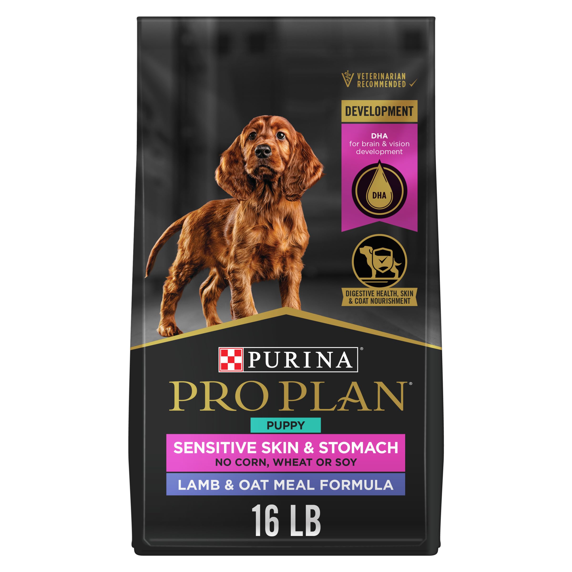 Purina Pro Plan cachorros piel sensible con cordero y avena, bolsa de 16 lb para crecimiento saludable