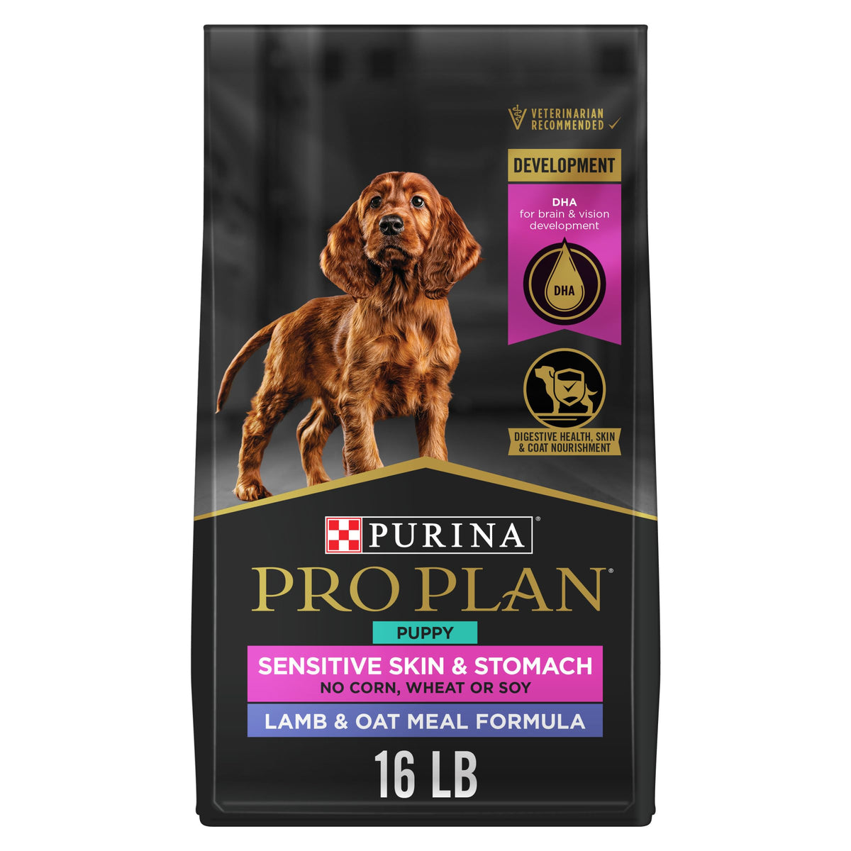 Purina Pro Plan cachorros piel sensible con cordero y avena, bolsa de 16 lb para crecimiento saludable