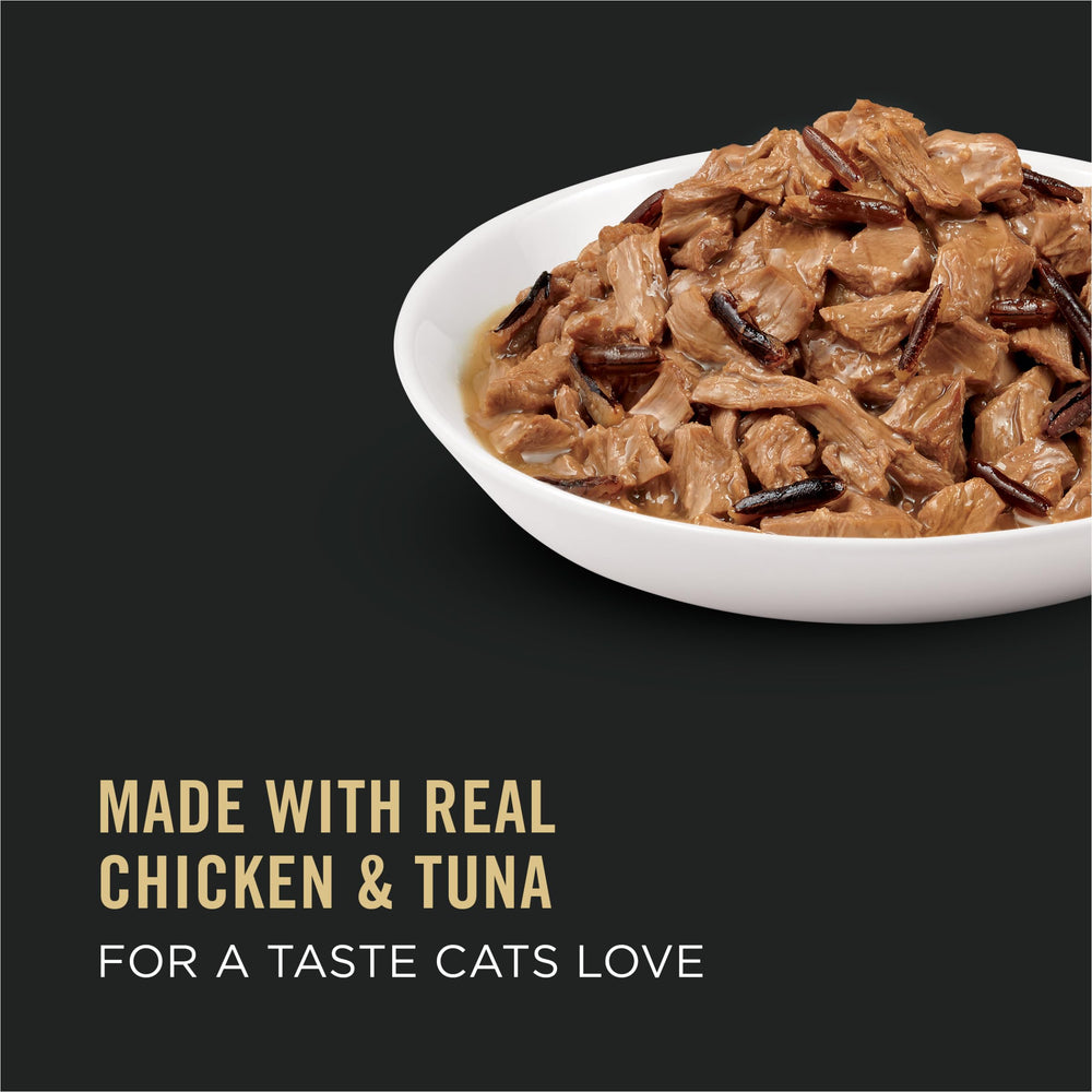 Purina Pro Plan comida húmeda con pollo y atún, trozos sabrosos para gatos
