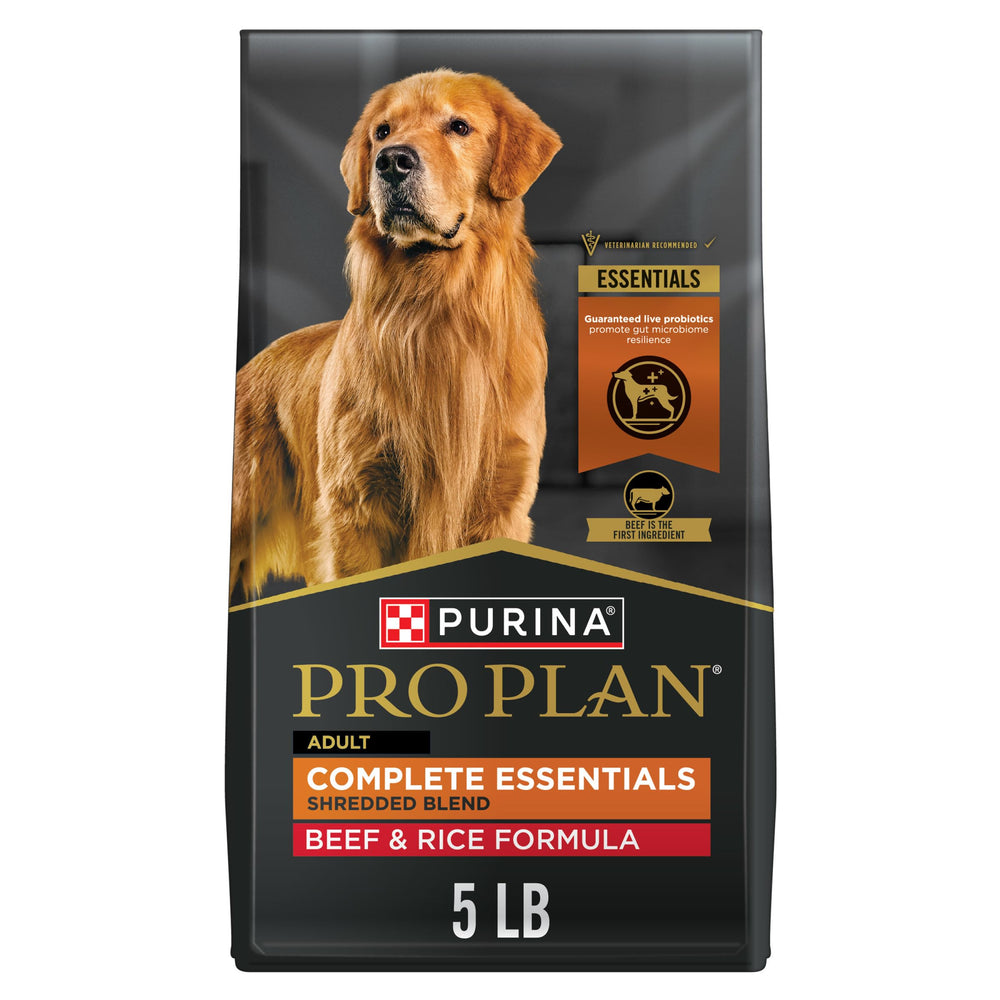 Purina Pro Plan Complete Essentials, bolsa de 5 libras, almacenamiento práctico para comidas diarias.
