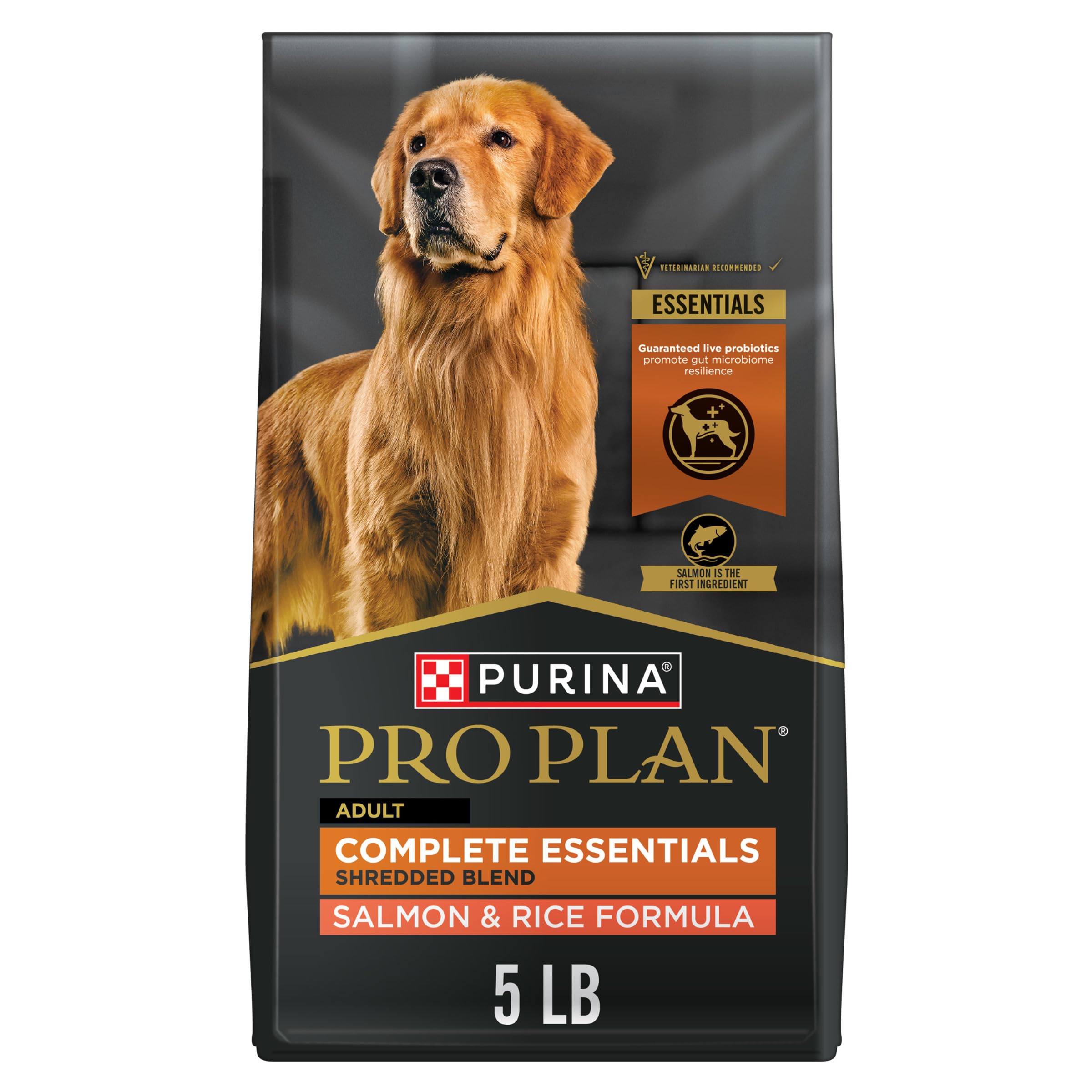 Purina Pro Plan Complete Essentials: bolsa de 5 libras con salmón y arroz para perros adultos.