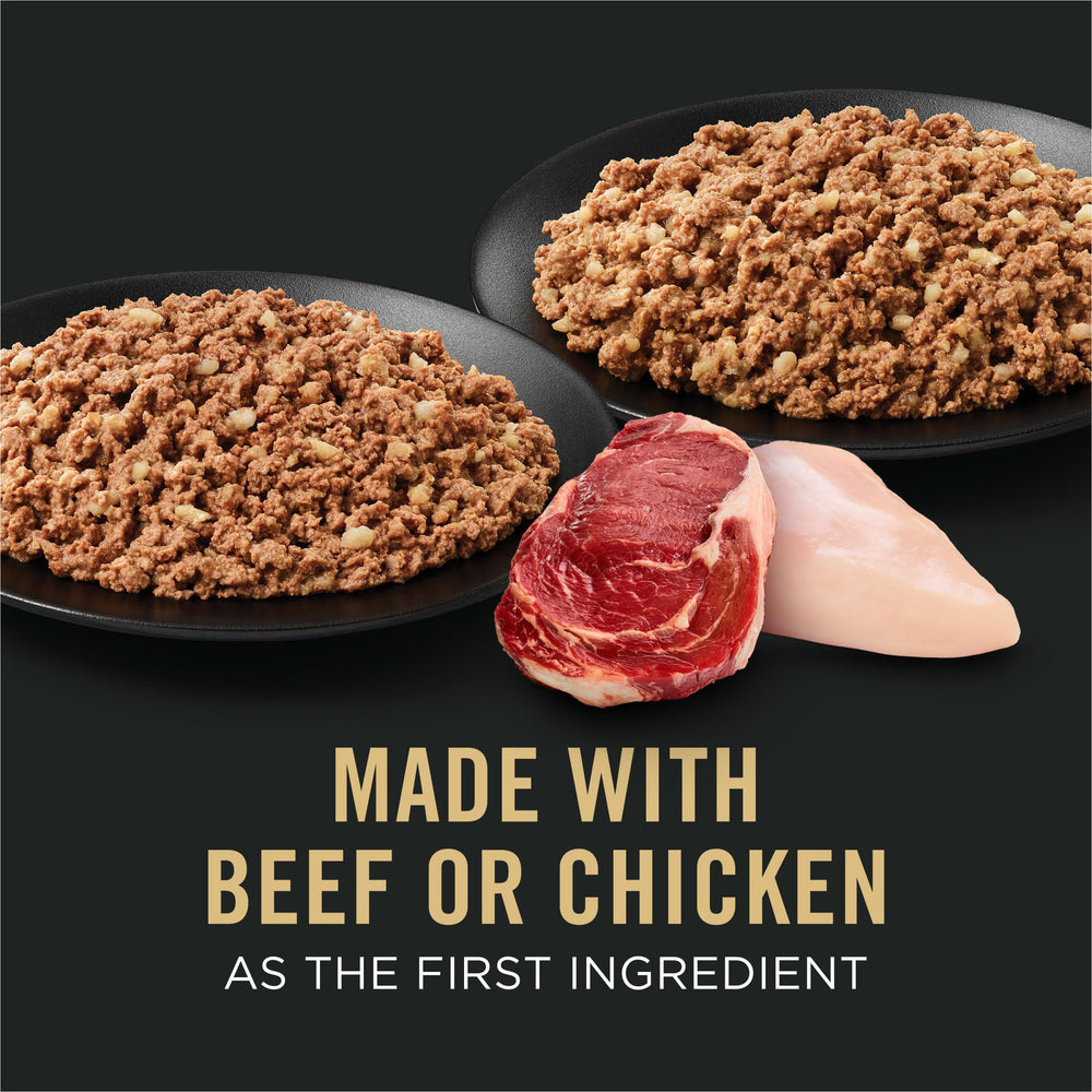 Purina Pro Plan Complete Essentials lata carne con arroz, sabor que anima el apetito.