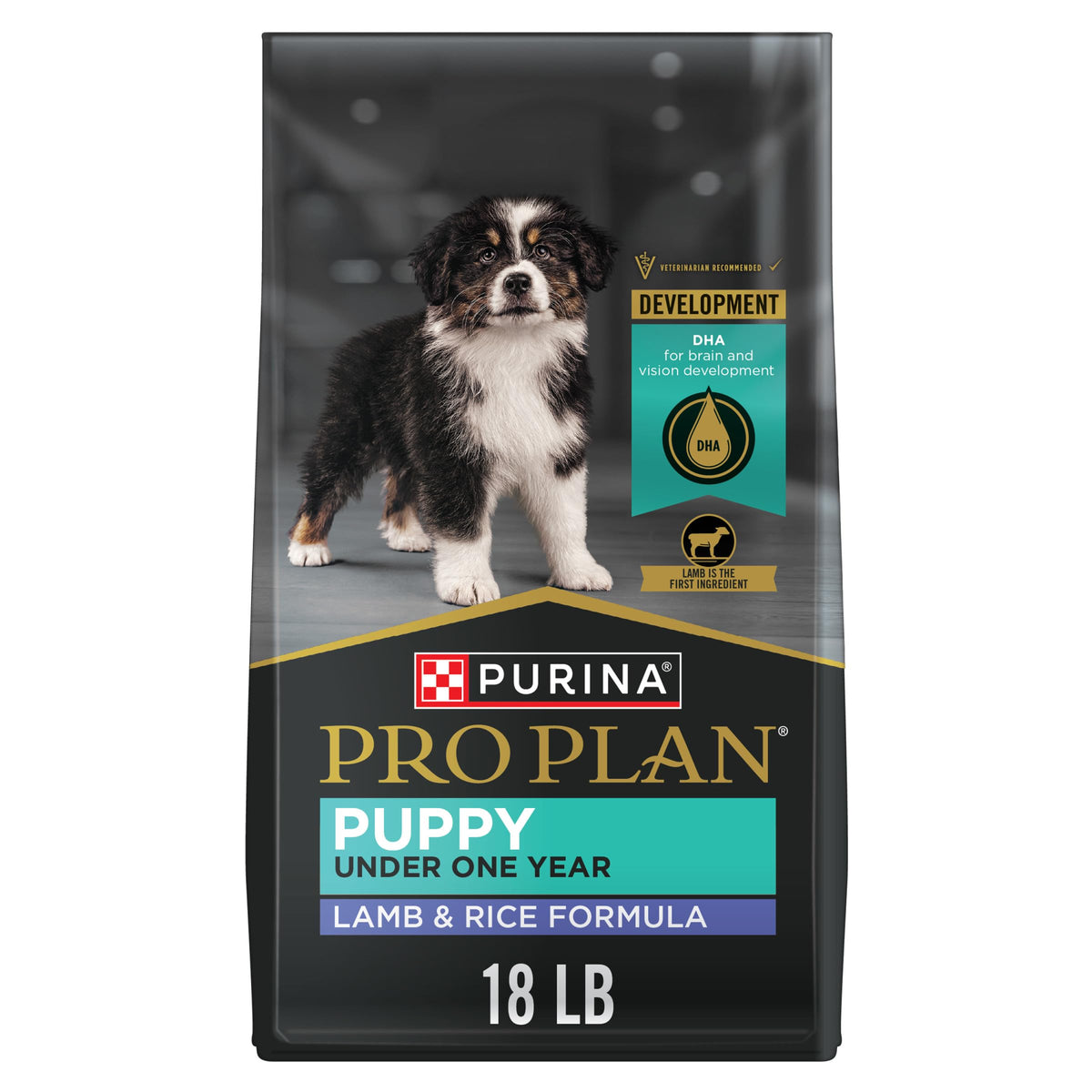 Purina Pro Plan: cordero y arroz, primer ingrediente, soporte nutricional para cachorros.