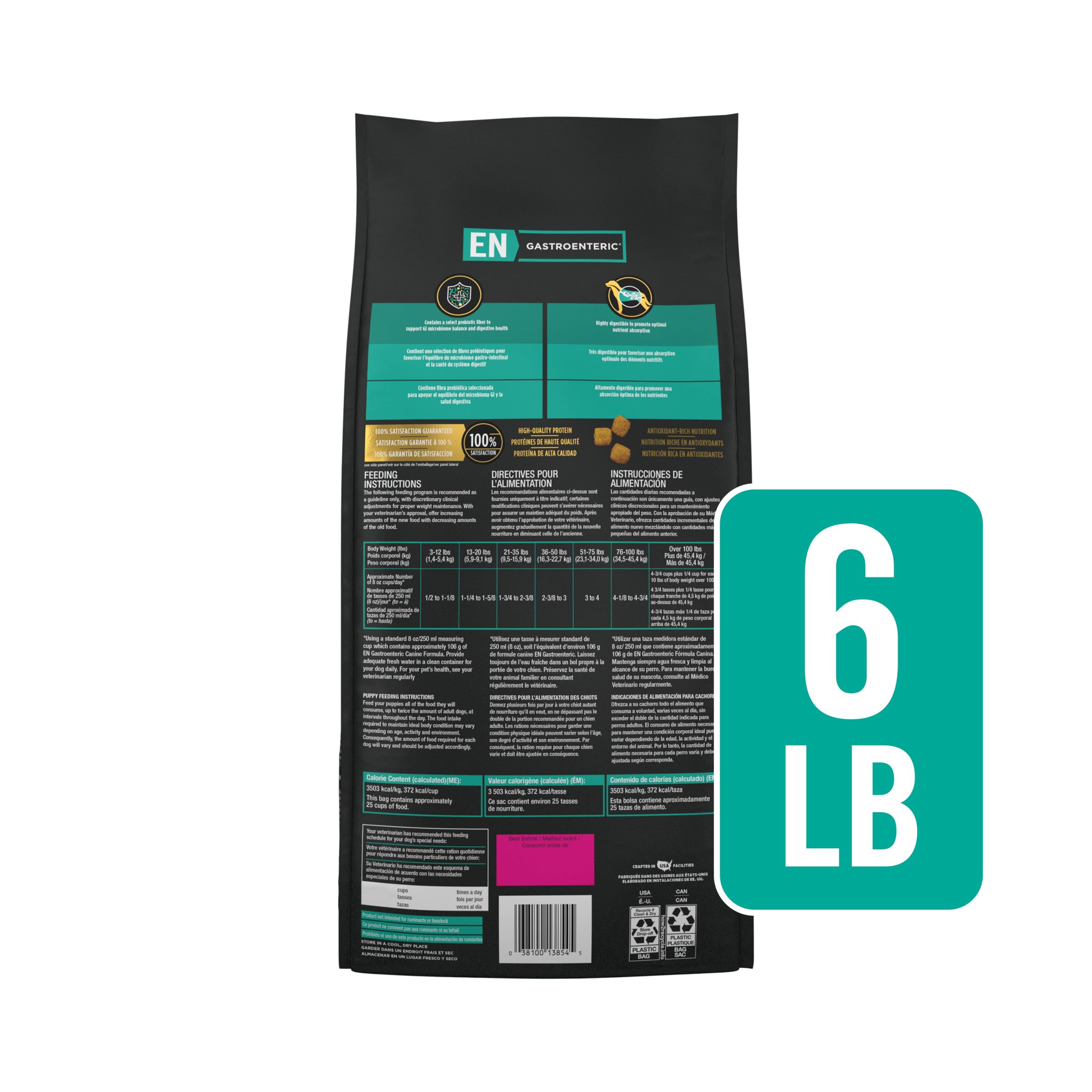 Purina Pro Plan Dietas Veterinarias Gastroenterico Canino, etiqueta nutricional, proteína de calidad