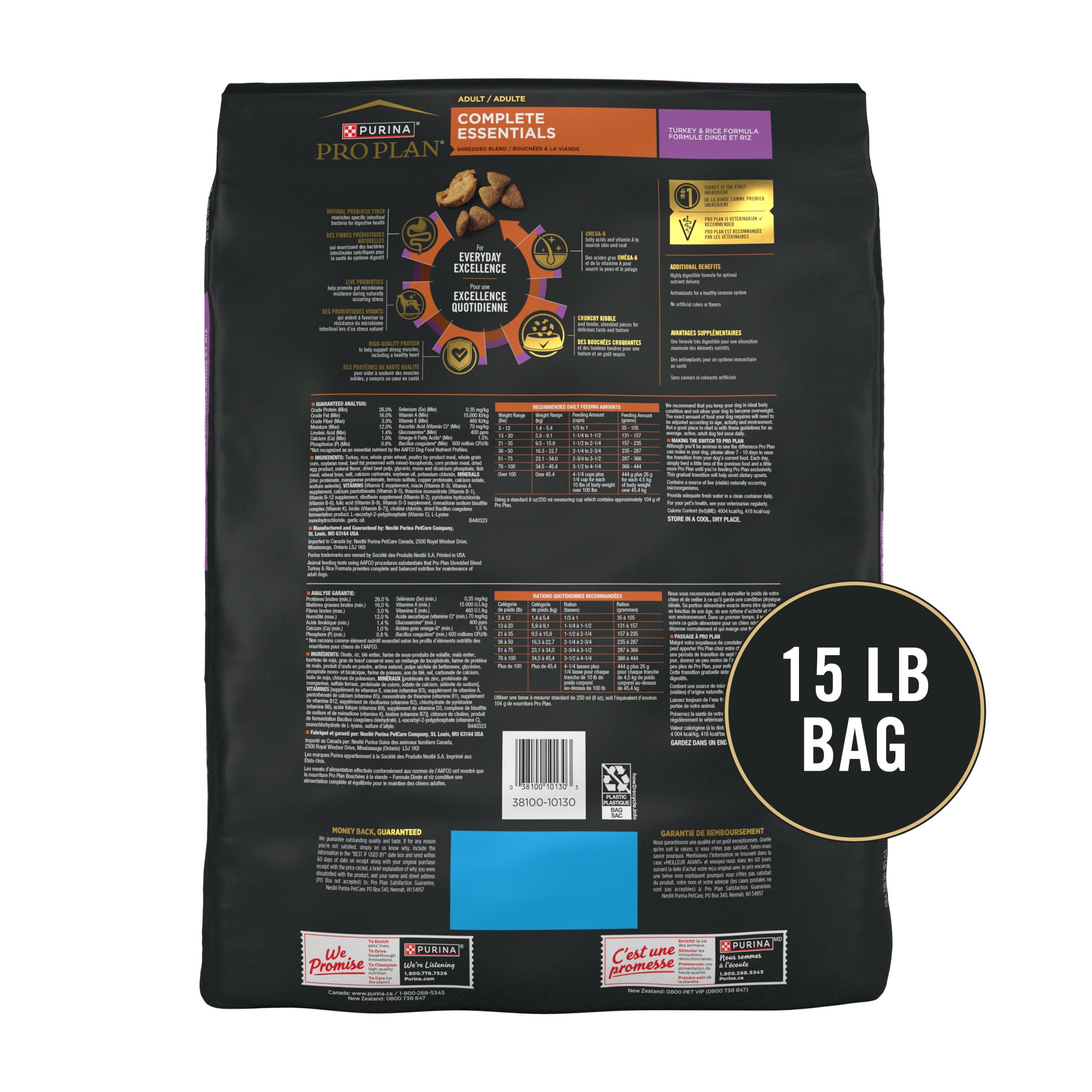 Purina Pro Plan Esenciales Completos: proteína alta para músculos fuertes y energía sostenida.