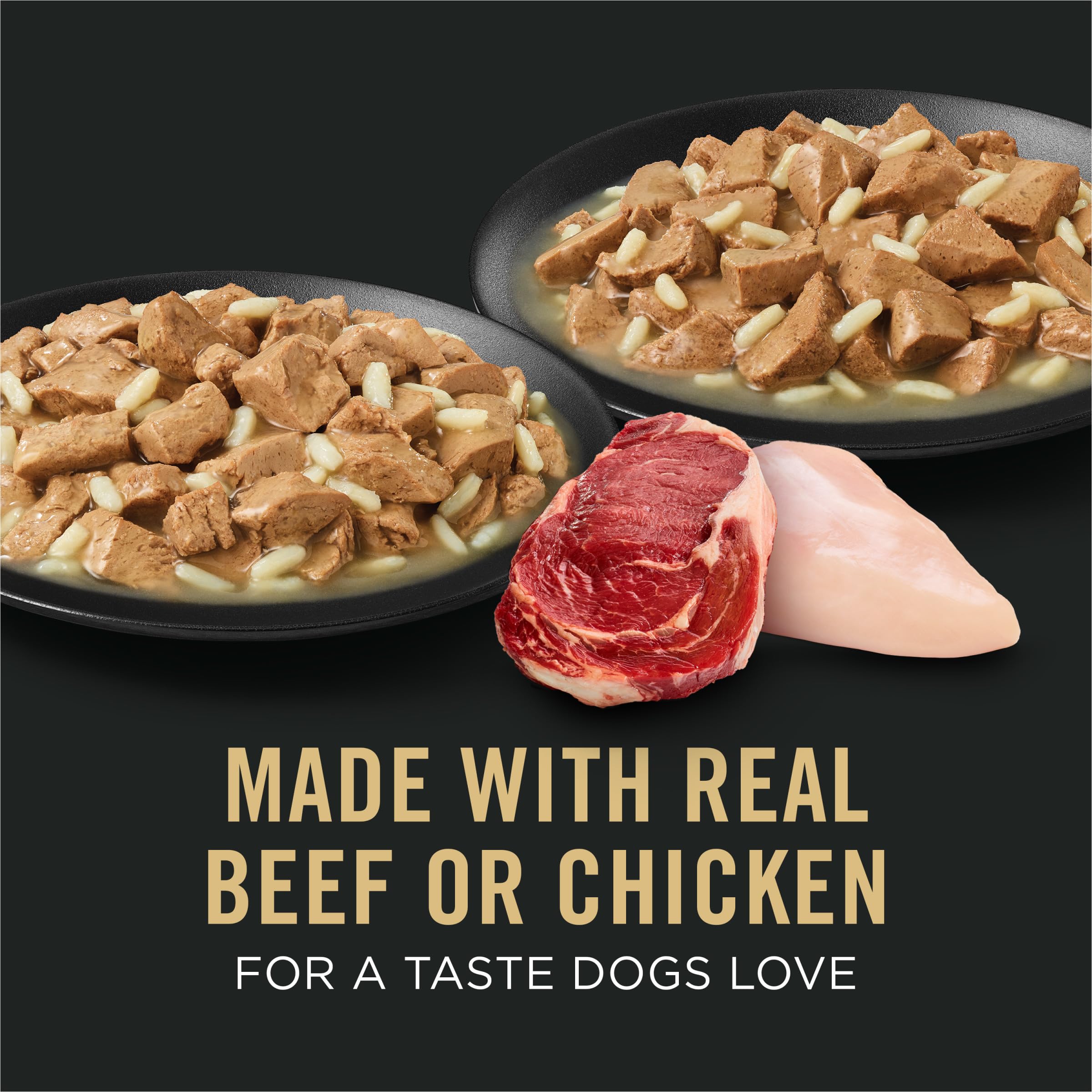 Purina Pro Plan Especializado para razas grandes con carne y arroz en salsa espesa