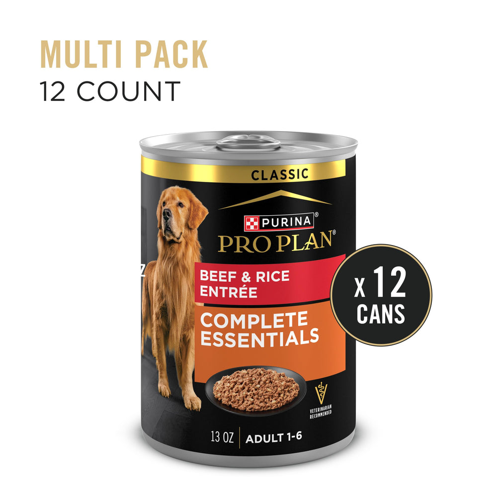 Purina Pro Plan Complete Essentials Paté ternera-arroz, ingredientes clave para una dieta equilibrada.