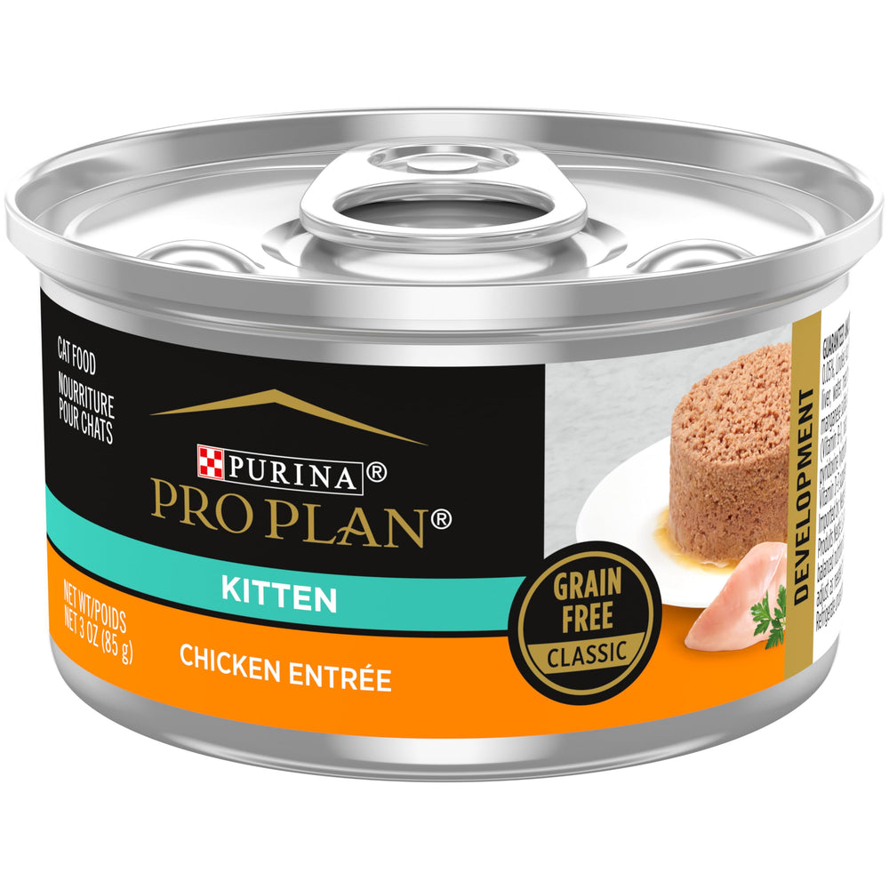 Purina Pro Plan Gatitos Paté sin granos, pollo real, textura suave para gatitos.