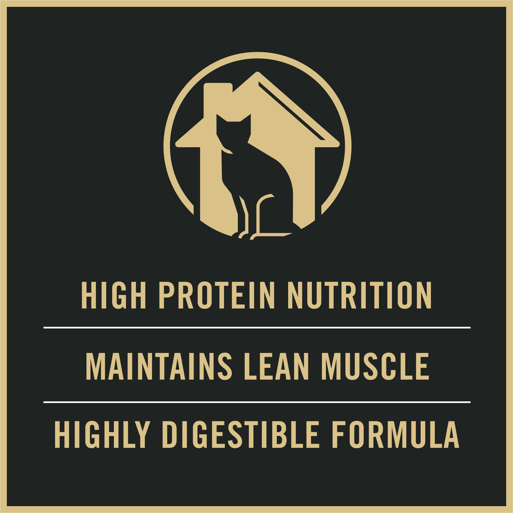 Purina Pro Plan para gato interior, ingredientes clave con pollo, apoyo a la nutrición diaria.