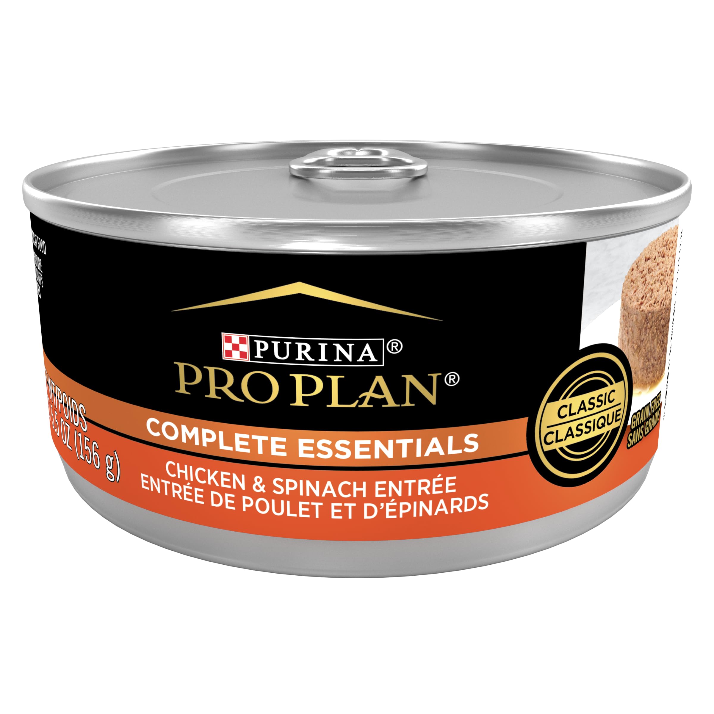 Purina Pro Plan Grain Free Pate: lata de 5.5 oz con pollo y espinacas para dieta equilibrada