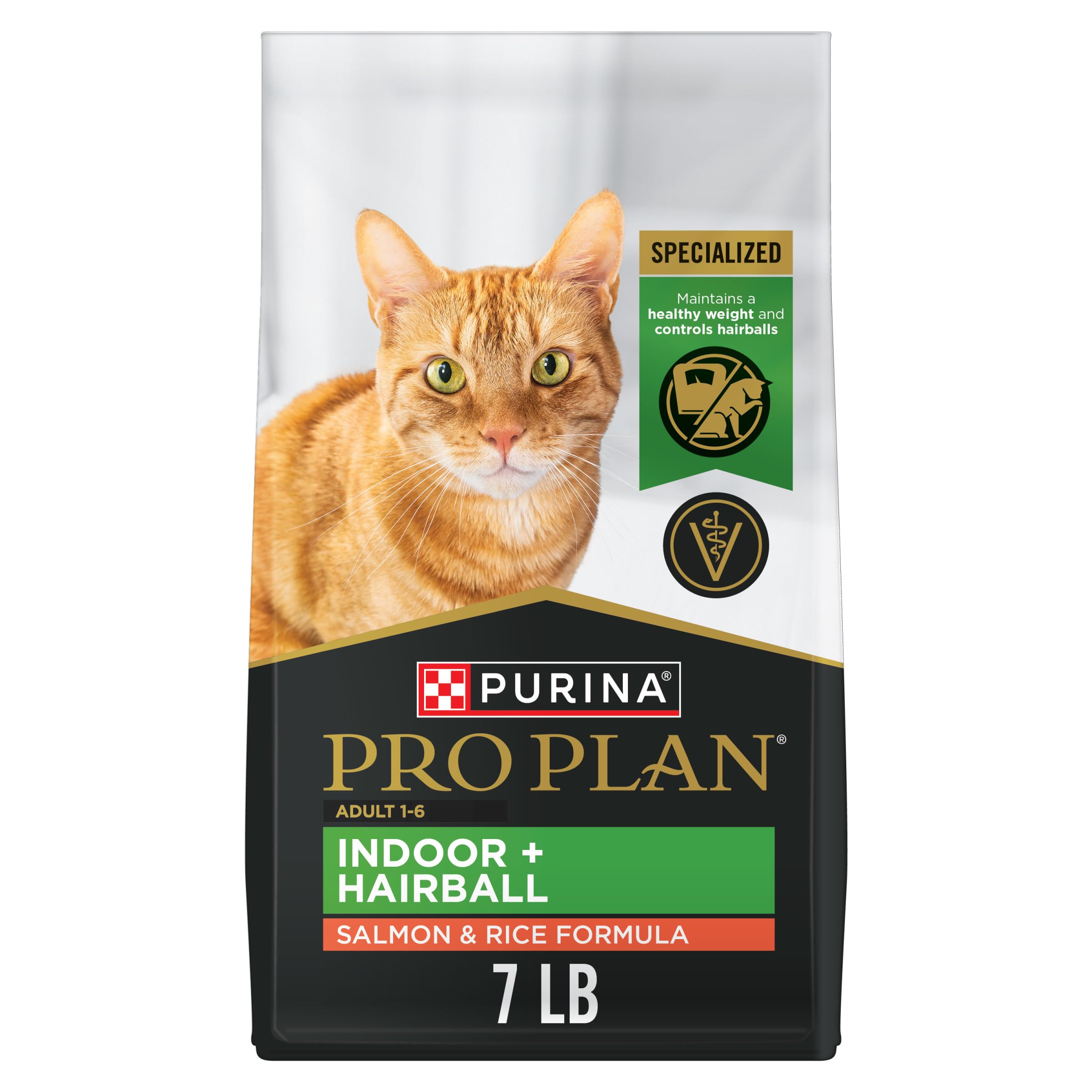 Purina Pro Plan Hairball Indoor, saco de 7 libras para gatos de interior, favorece el pelaje saludable