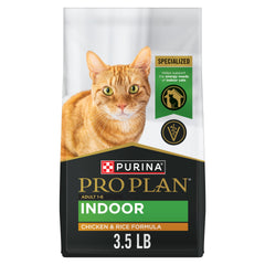 Purina Pro Plan Indoor croquetas de pollo, primer ingrediente de calidad para energía diaria.