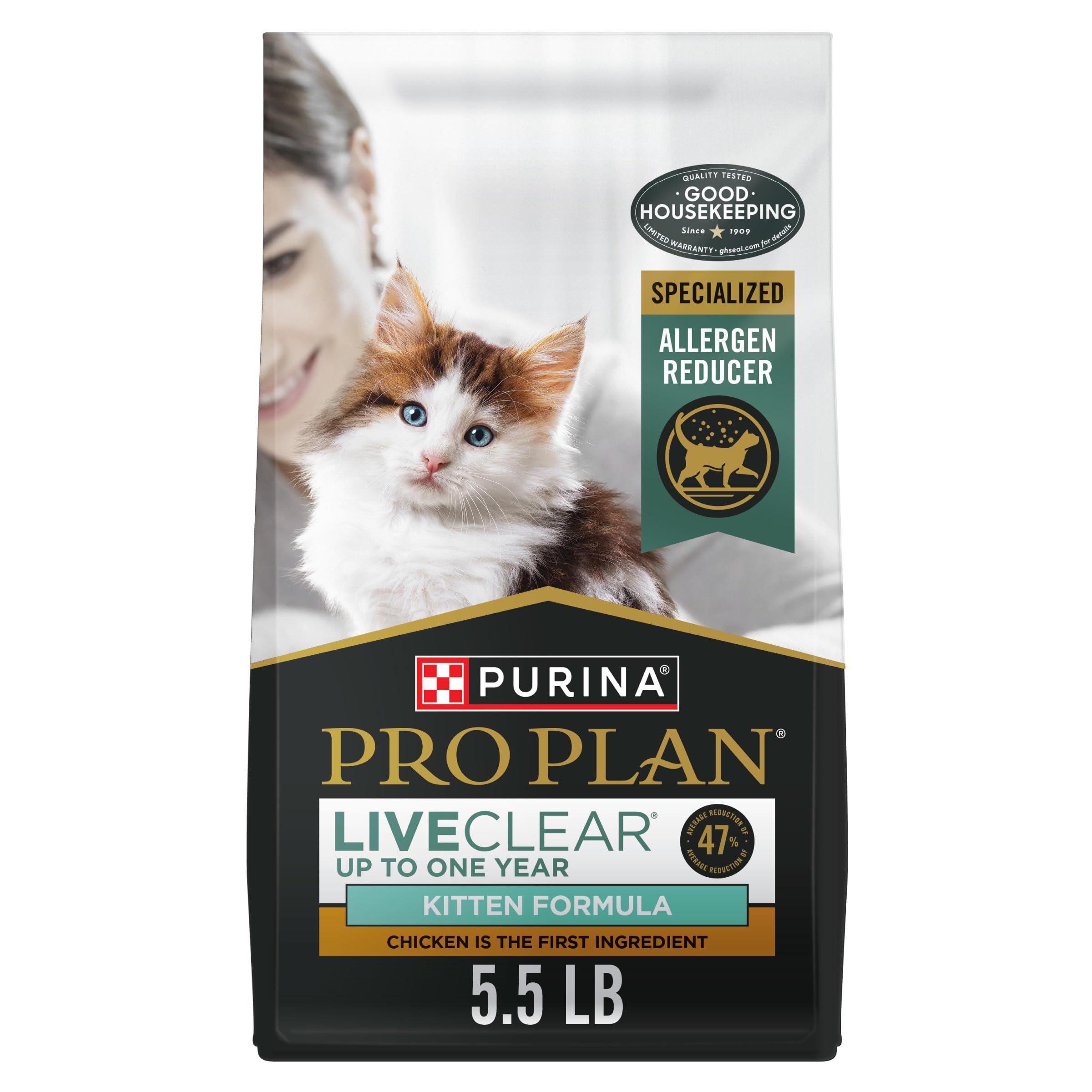 Purina Pro Plan LiveClear bolsa de 5.5 lb para gatitos, ayuda a manejar alérgenos.