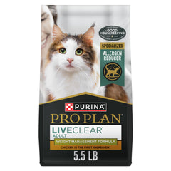 Purina Pro Plan LiveClear gato, bolsa 5.5 libras, ideal para control de peso.