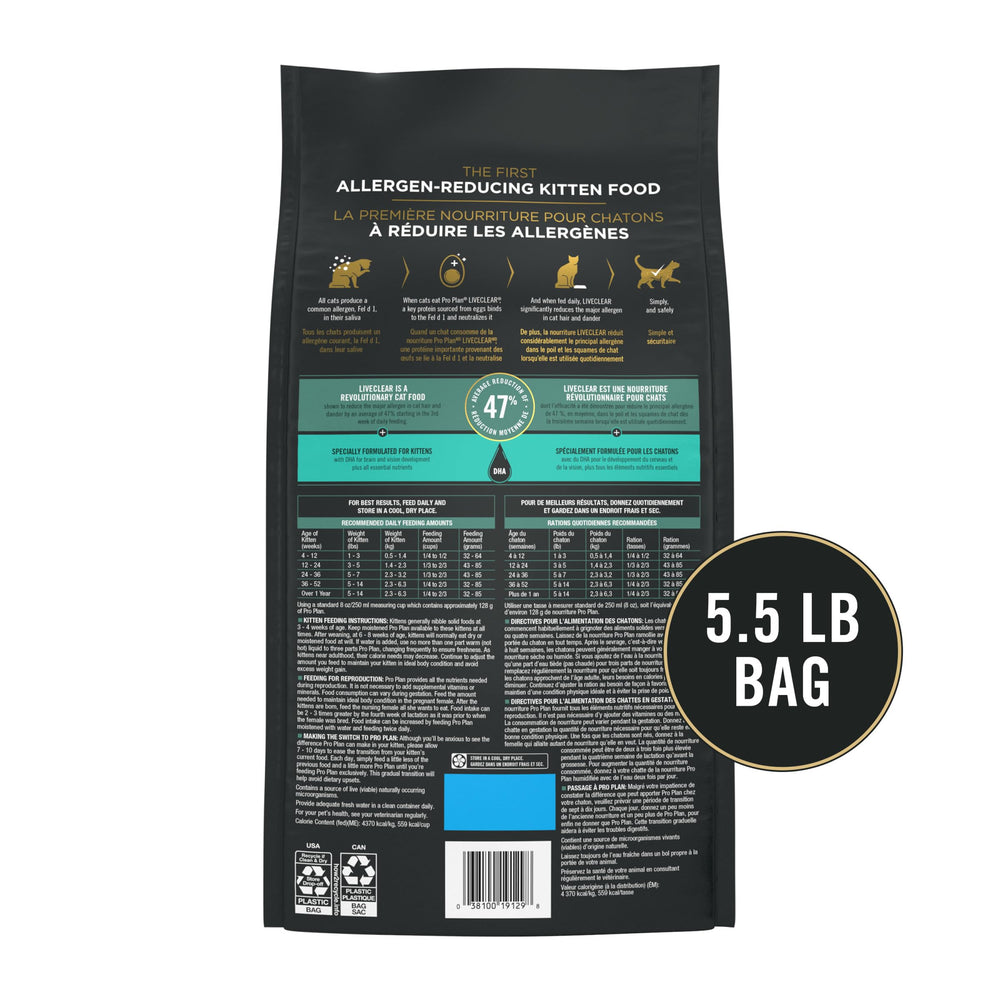 Purina Pro Plan LiveClear reducción promedio de alérgenos en pelo y caspa.