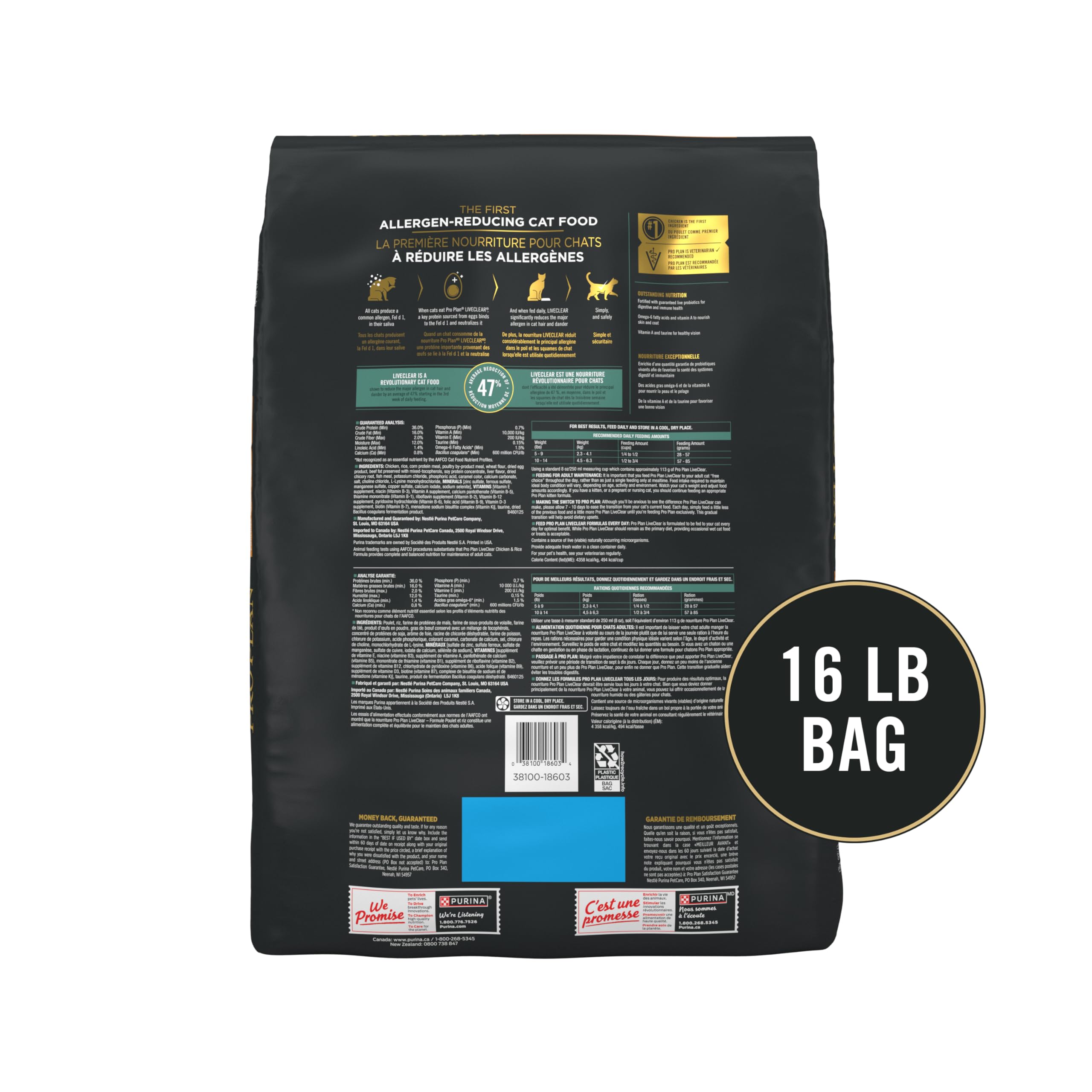 Purina Pro Plan LiveClear uso diario para gatos adultos con pollo y arroz