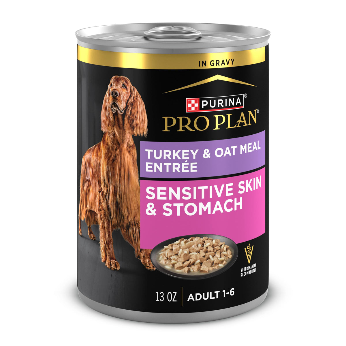Purina Pro Plan piel sensible estómago pavo avena con salsa: soporte digestivo.
