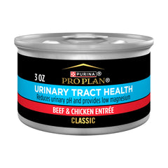 Purina Pro Plan Salud Urinaria lata 3oz con res y pollo para hidratación.
