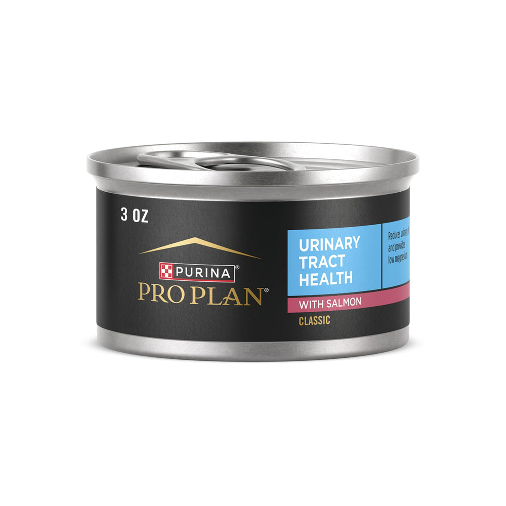Purina Pro Plan Salud Urinaria con Salmón: lata de 85 g con apertura fácil para porciones diarias.
