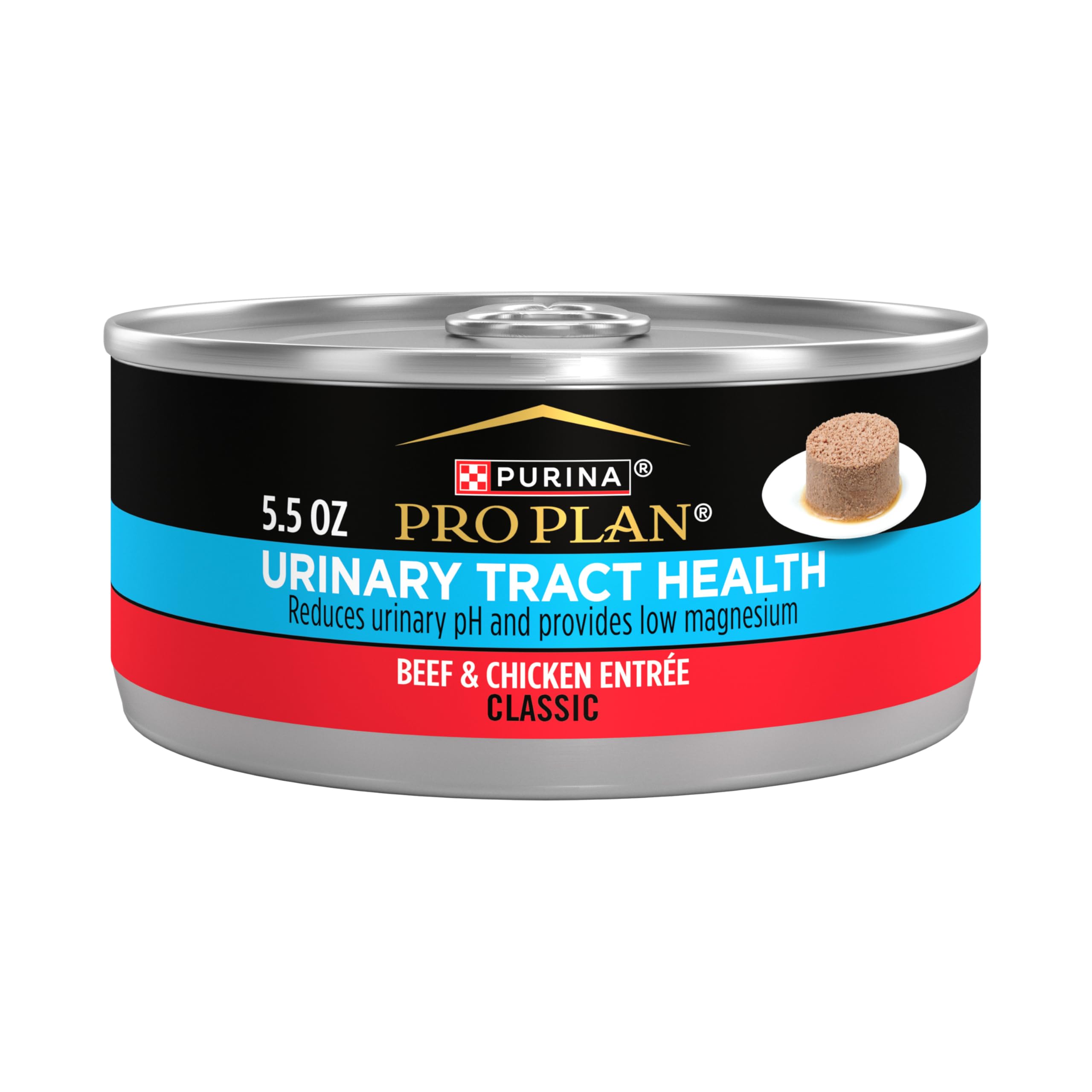 Purina Pro Plan Salud Urinario, lata de res y pollo para apoyar la salud urinaria.