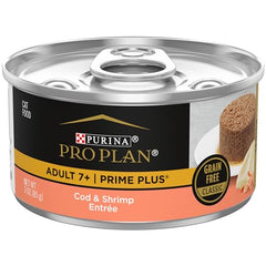 Purina Pro Plan Senior Paté bacalao-camarones en lata: sabor sabroso para gatos mayores.