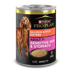 Purina Pro Plan Senior con salmón y arroz en lata: digestión suave.