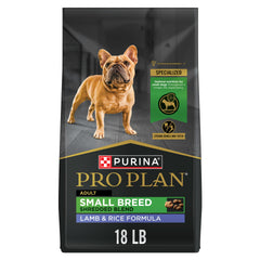 Purina Pro Plan Small Breed croquetas crujientes y trozos de cordero y arroz.