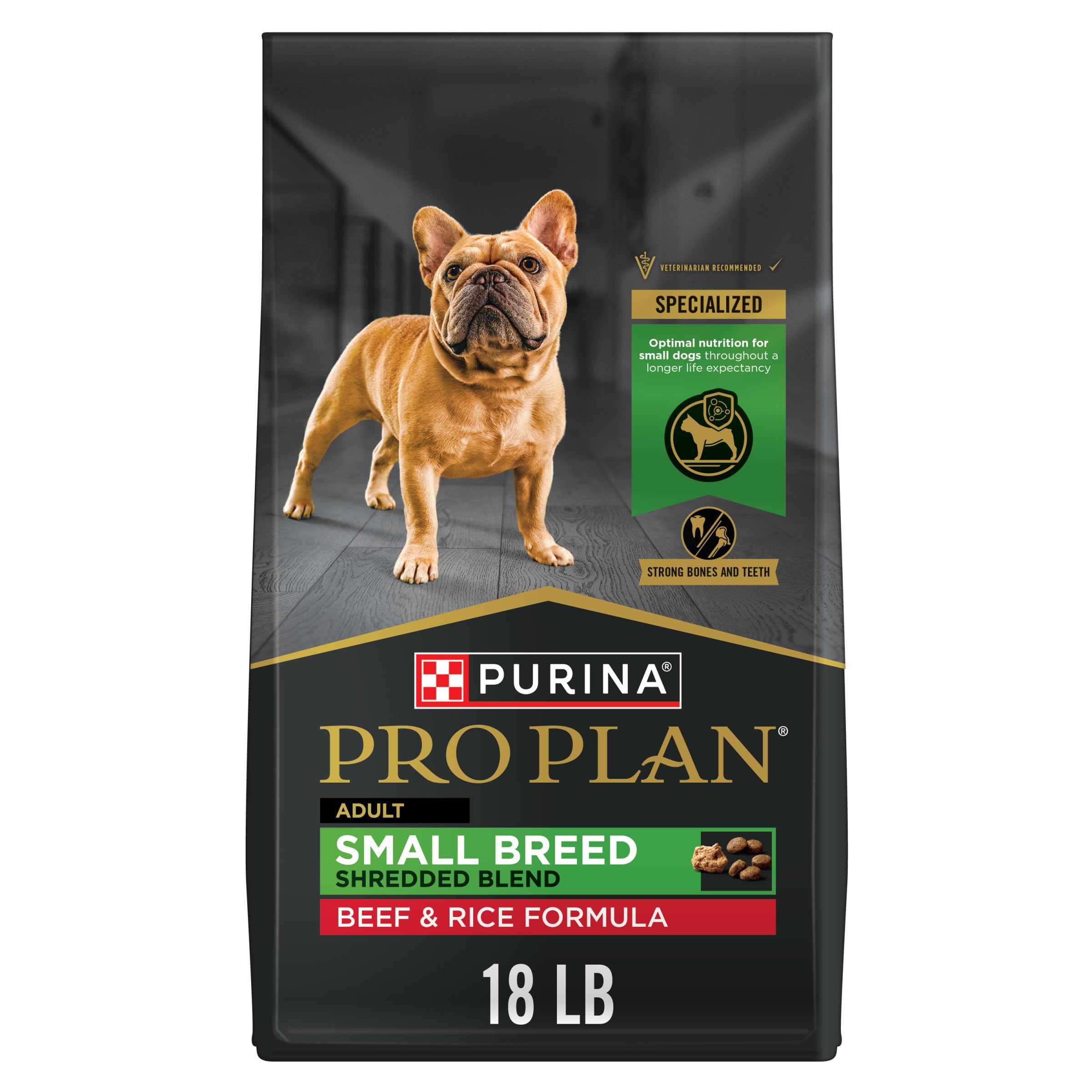 Purina Pro Plan para razas pequeñas: trozos de res y arroz, croquetas crujientes.