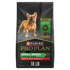 Purina Pro Plan para razas pequeñas: trozos de res y arroz, croquetas crujientes.