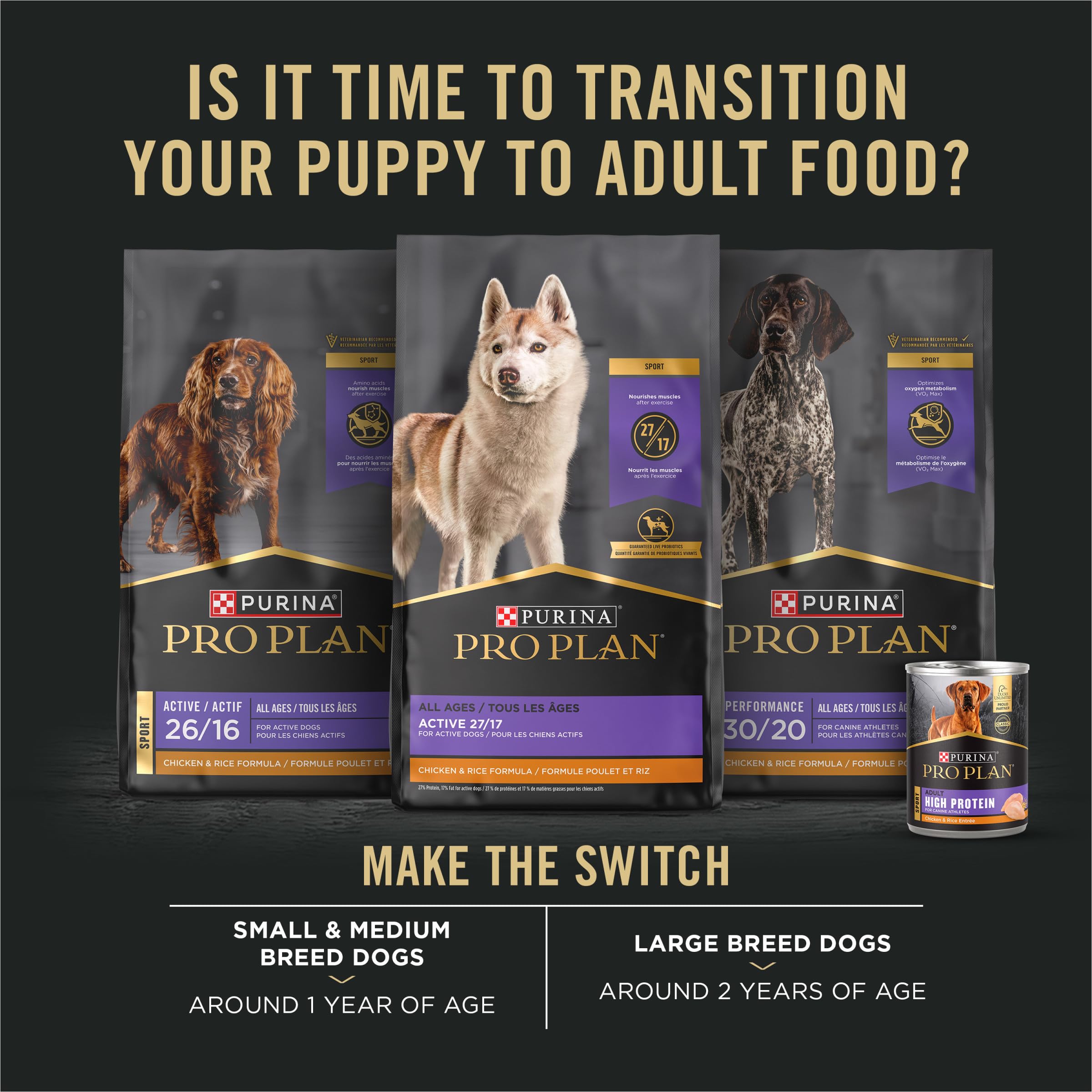Purina Pro Plan Sport Grande Cachorro, alimento para crecimiento atlético y rendimiento diario.