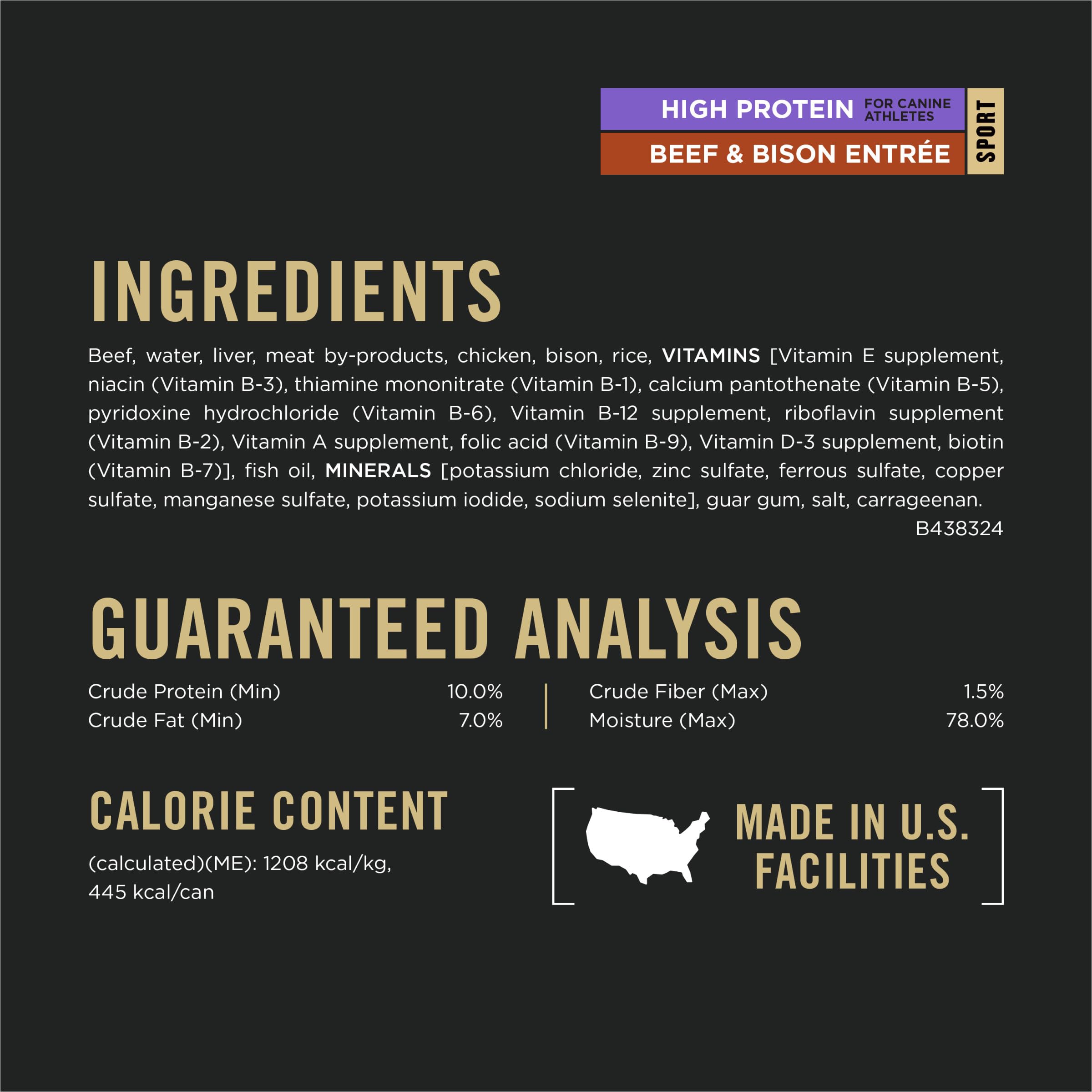 Purina Pro Plan Sport, lata de res y bison, 23 vitaminas y nutrientes esenciales.