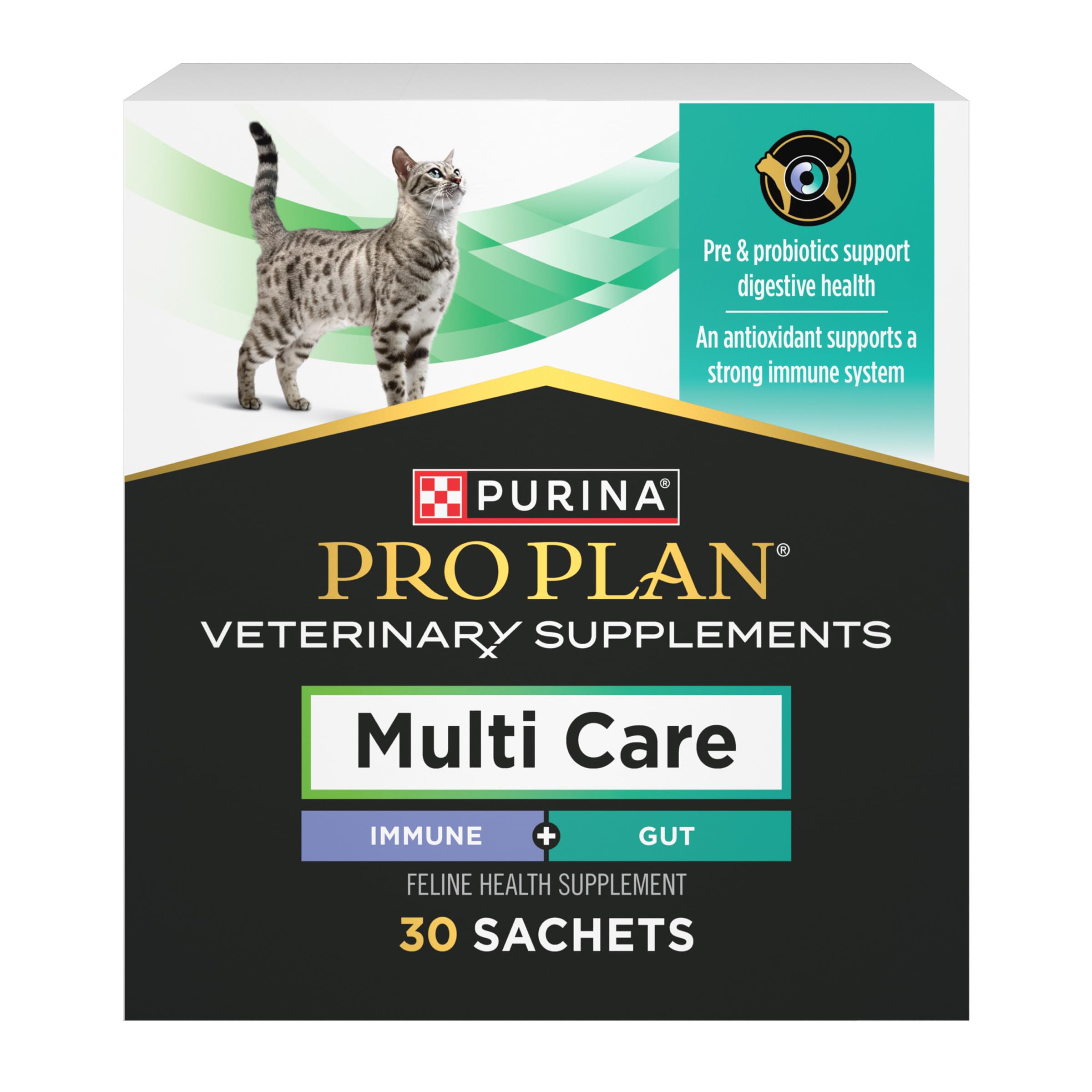 Purina Pro Plan Veterinary Diets Multi Care Feline, empaque visible, suplemento para apoyo digestivo.