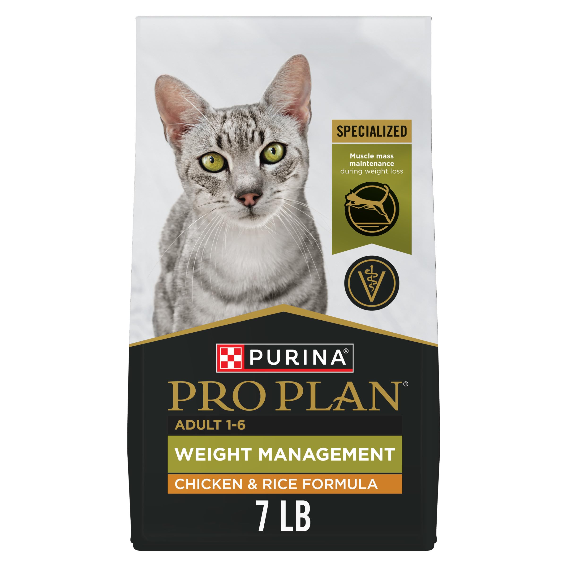 Purina Pro Plan Gestión de Peso para gatos con pollo real como primer ingrediente.