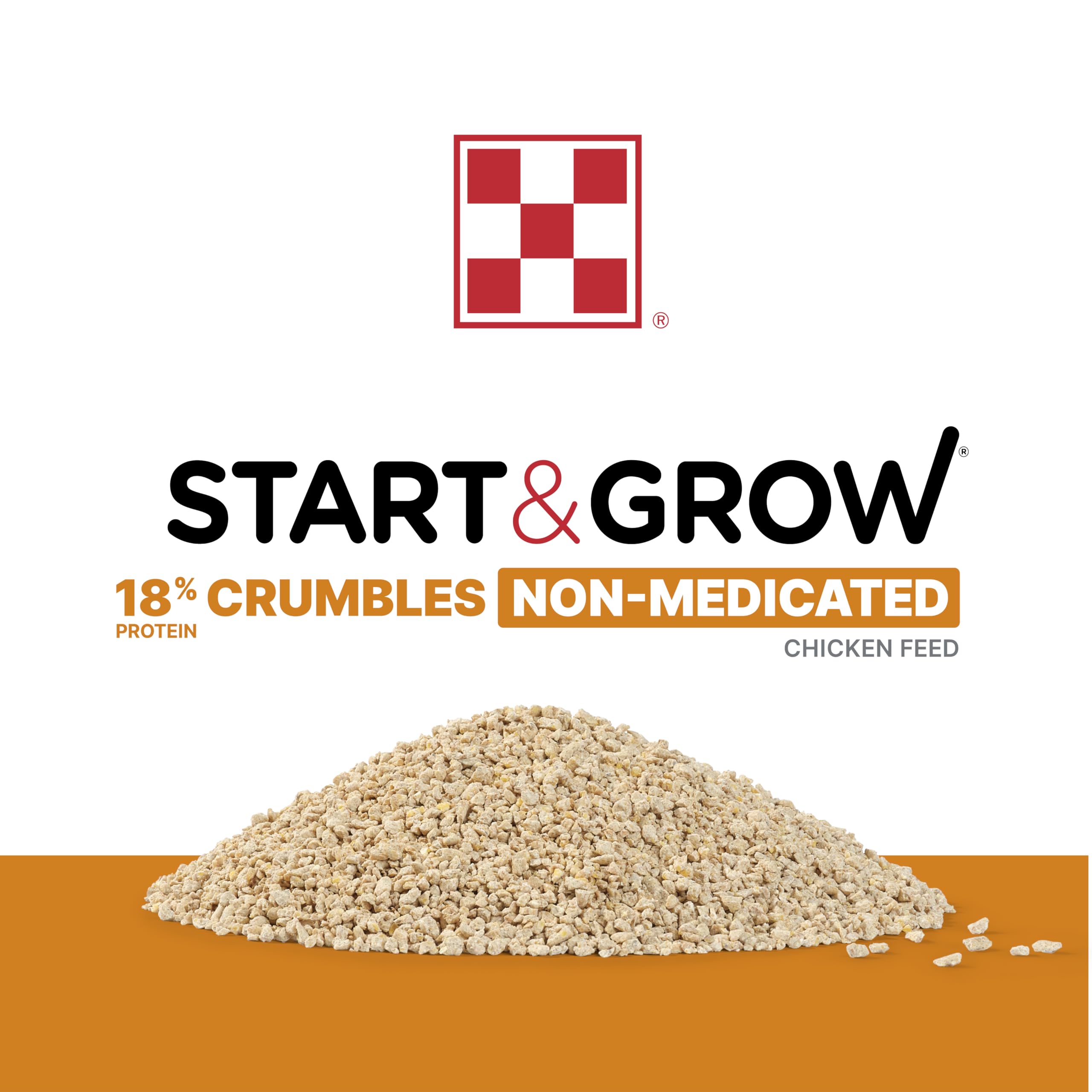 Color naranja en pico de aves por Purina Start and Grow.
