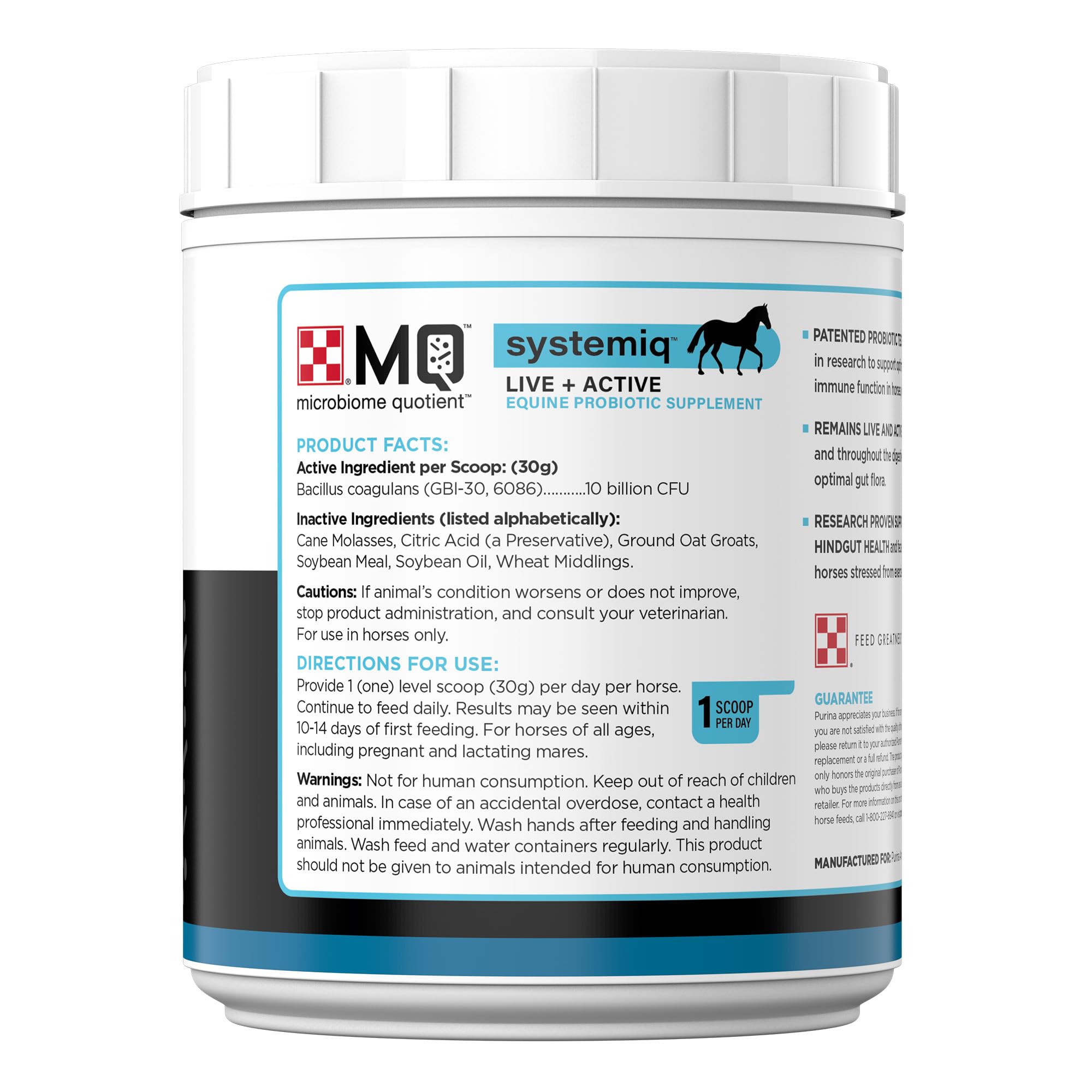 Purina Systemiq Probiotic polvo medido en cuchara, dosis fácil de usar.